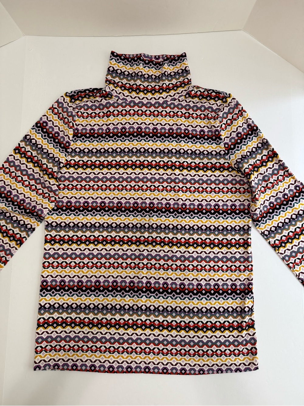 LOFT Geometric Diamond Zigzag Turtleneck Top Large Multicolor Cotton Modal NWOT - Picture 9 of 12